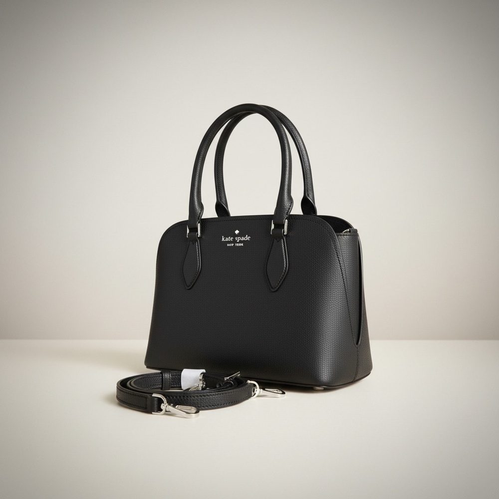 Kate Spade Black Leather Satchel Tote Gold Hardware Structured Work Bag